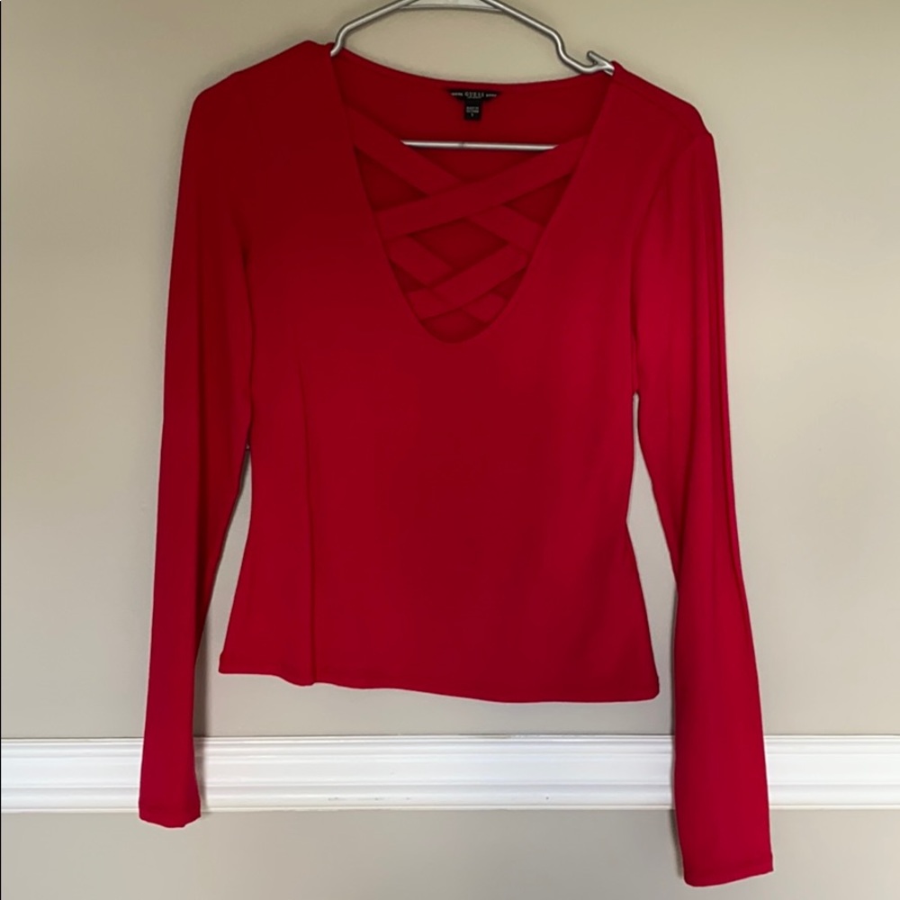 Red long sleeve top - guess